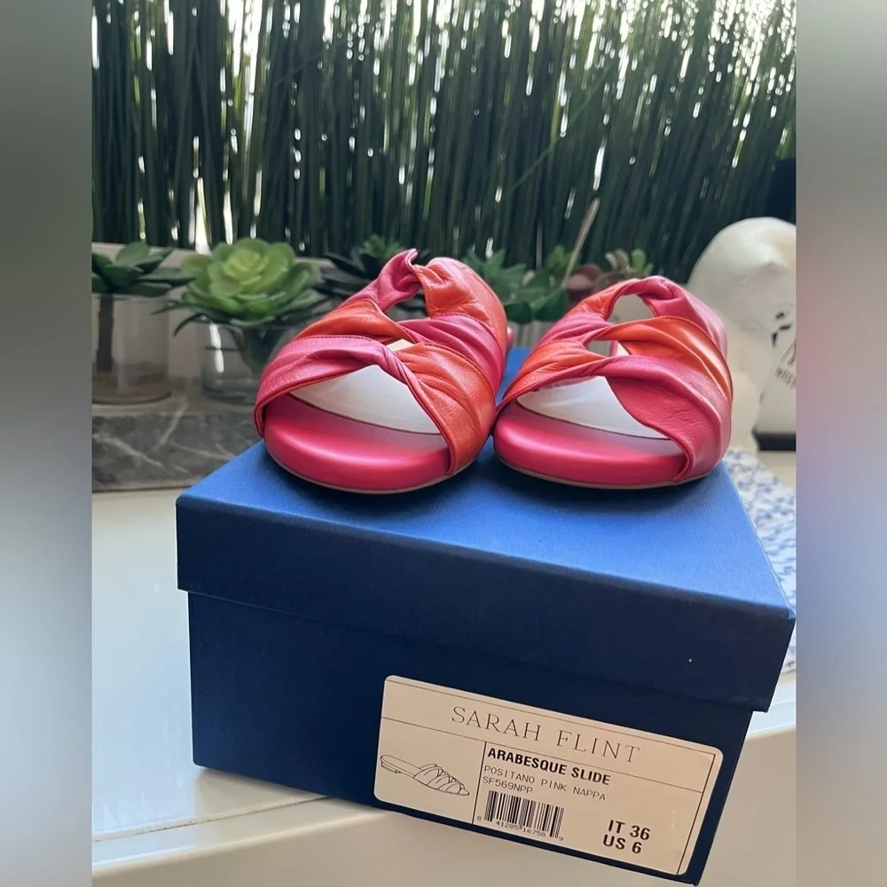 NIB Sarah Flint Arabesque Slide Positano Pink Leather Sandals IT 36 US 6